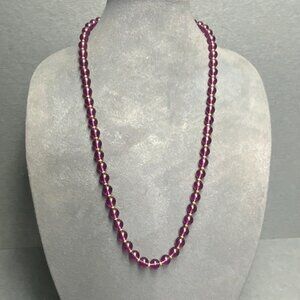 Retro Beaded Necklace 28 In Purple Translucent Gold Accents Hook Closure Vintage